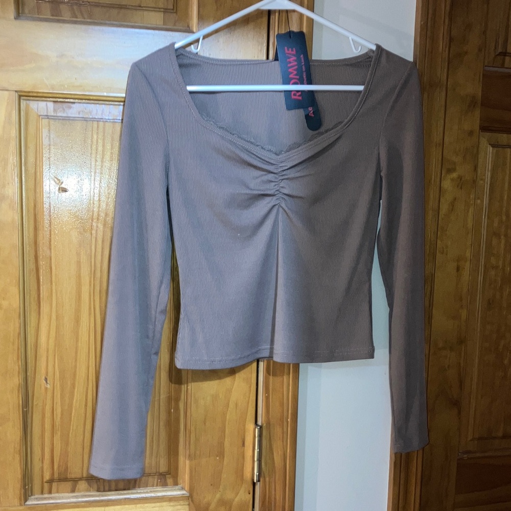 ROMWE Taupe Long Sleeve Blouse-NEW